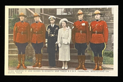 Postcard King George VI & Queen Elizabeth RCMP Bodyguards Royal Tour Canada 1939