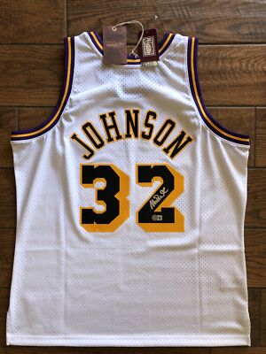 Magic Johnson Signed LA Lakers White Mitchell & Ness Swingman