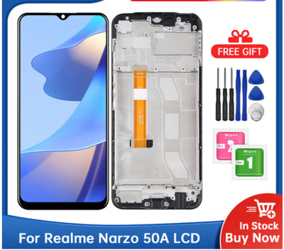 For OPPO Realme Narzo 50A LCD Display Touch Screen Replacement Black+Frame