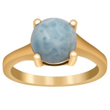 Sky Color Larimar Gemstone 2.75 Ctw Gold Plated Engagement 925 Silver Ring