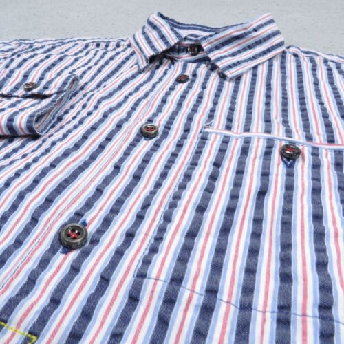 Dsquared2 Shirt Mens 50 Large Red White Blue Seersucker Textured Button Luxury - Picture 3 of 17