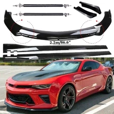 For Chevy Camaro  Front Bumper Lip Spoiler Kit +86.6" Car Side Skirt Glossy