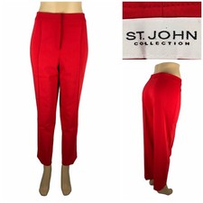 ST. JOHN Collection Women 10 Pants Emma Red Ankle Cotton Polyester Blend Stretch
