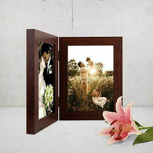 Bilderrahmen 5x7 Doppelklappbar 2 Öffnungen Klappbar Familien Fotocollage Nussbaum - Bild 7 von 7