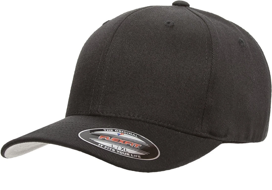 Premium Wool Blend Flexfit Fitted Baseball Hats for Men Large X Large Black