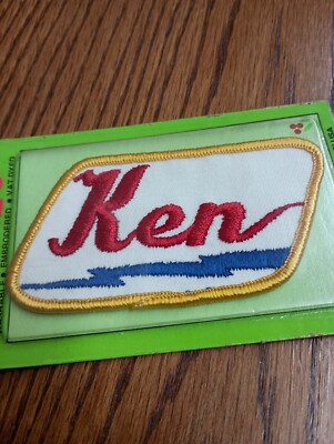 Ken Red White Blue Yellow Vintage Name Patch (Cursive Letters) NOS