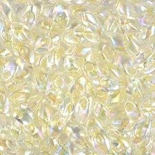 LMA-2146, Pale Yellow Lined CRYSTAL AB, 10g, Miyuki 4x7 Long Magatama, Lm106 