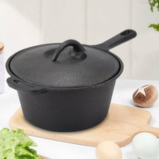 Cast Iron Deep Pan Saucepan Cookware Stew Pot Soup Pot Cooking Kitchen w/ Lid
