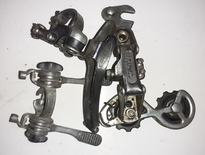 Paar Schaltwerke vorne und hinten + Hebel, alles gemarkt HURET für Oldtimer Fahrrad