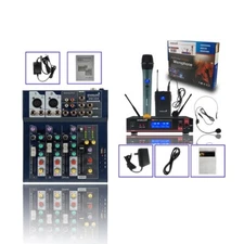 Wireless UHF Headset Bodypack Handheld Microphone 4 Channel Sound Mixing Console