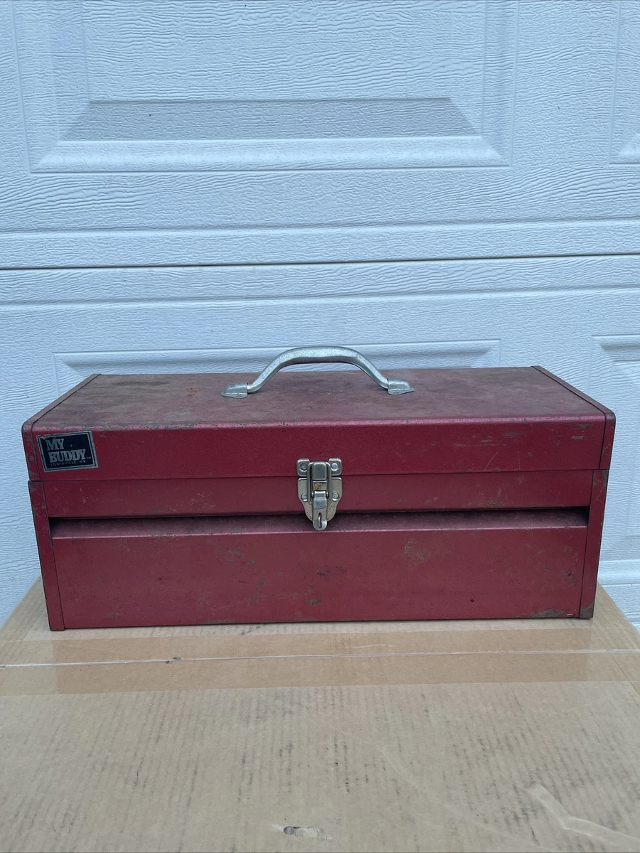 Vintage My Buddy Louisville KY Tradesman Red Metal Latching Tool Box Chest 19