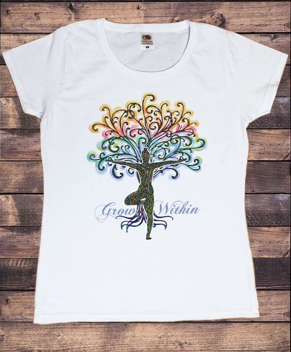 Women's T-Shirts New Cotton Short Sleeve Tee - Yoga Pose Grow Within Tree  TS1808