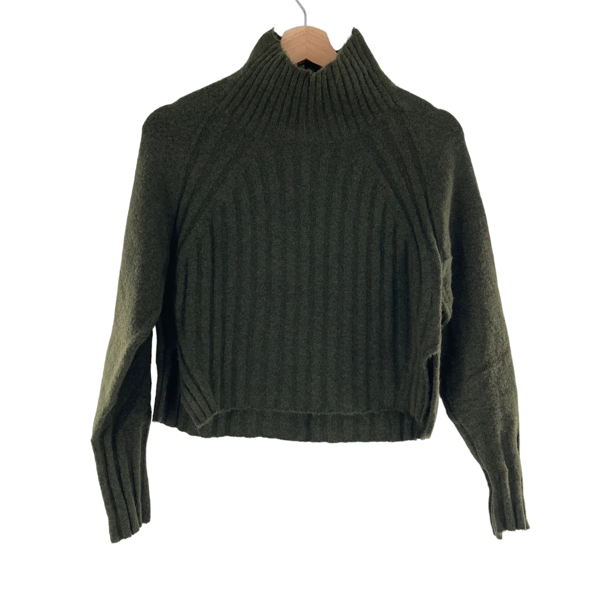 Topshop Rib Mock Neck Olive Green Knit Sweater Long Sleeve
