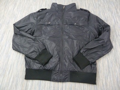 Jeff Banks Jacke Herren Large schwarz durchgehender Reißverschluss Nylon Freizeit gerippt Bomber