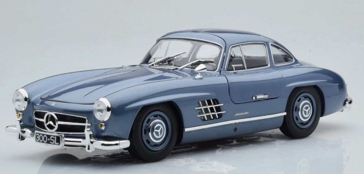 Mercedes 300 SL W198 Minichamps 1/18 bleu métallique, voiture miniature de collection 1955