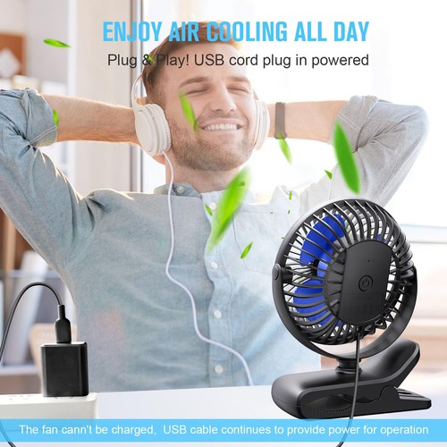 USB Clip on Fan, Portable Small Fan with Cord Powered, 3 Speeds Strong Airflo... - Bild 7 von 8