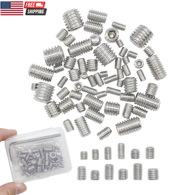 #ad 60Pcs Set Screws Allen Head Screws Grub Screws M3 M4 M5 M6 M8 for Home Repair $10.04