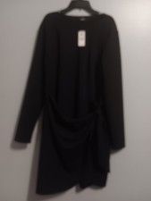 Express Women's Size L Black Long Sleeve Satin Tie Waist Mini Dress NWT