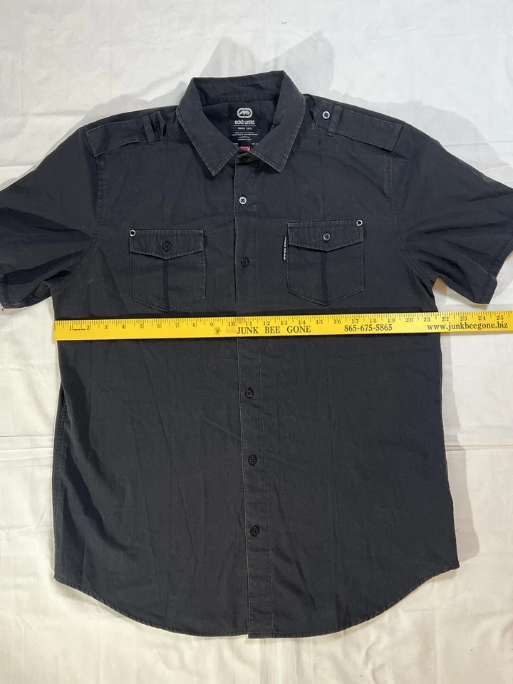 Ecko Unltd Shirt Mens Large Black Short Sleeve Button Down Utility Pockets Urban - Image 2 of 4