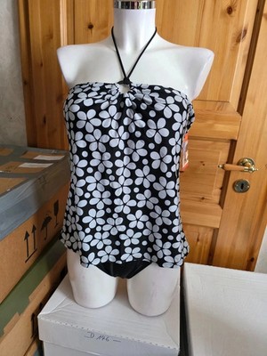 Tankini-Set Octopus Größe 40 Weiß-Schwarz mit Blumenmotiv NEU ( F 3 )