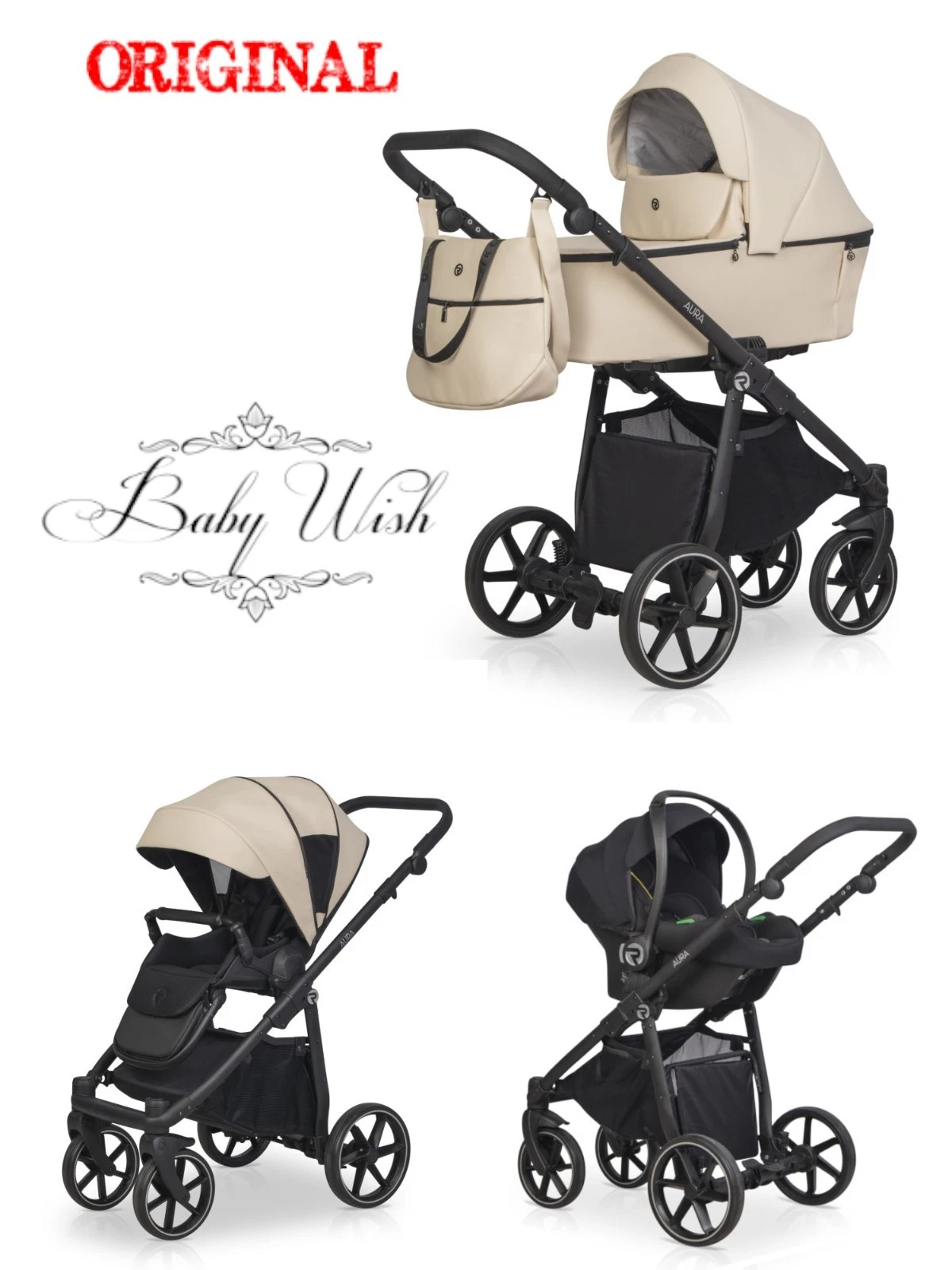 RIKO AURA BABY STROLLER PRAM 3in1 CARRYCOT + PUSHCHAIR + CAR SEAT