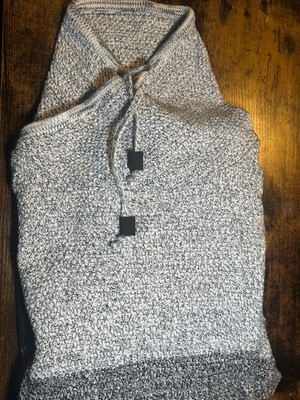 Pull&Bear Knit Hooded Pullover Sweater Gray Black Drawstring Long Sleeve