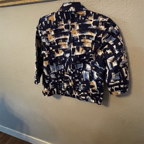 Women's Petites PS 3/4 Sleeve Abstract Print Jacket Multicolor Zip Front - Picture 2 of 9