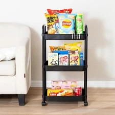 3-Tier Metal Rolling Storage Cart on Wheels with Baskets & Removable Shelves