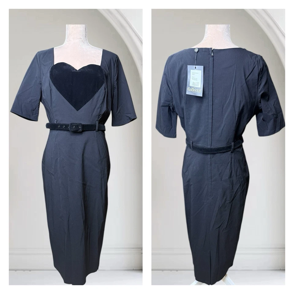 Vestido Collectif “Ophelia” CORAZÓN Apliques Retro Lápiz Movible 3XL NUEVO CON ETIQUETAS Foto 2 de 4