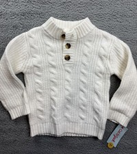 Cat Jack Sweater Toddler Boys 3T White Cable Knit Button Mock Neck Toddler Top