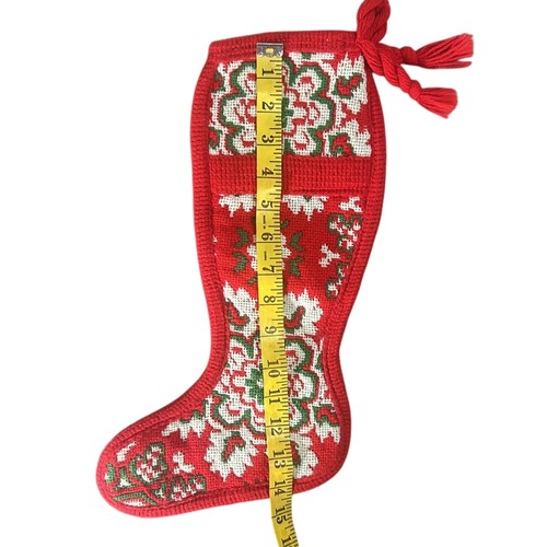 Vintage petti point- embroidery Christmas stocking- red retro holidays decor - Picture 3 of 7