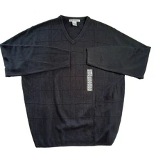 NWT Geoffrey Beene Mens VNeck Black Textured Pattern Pull Over Sweater - XL