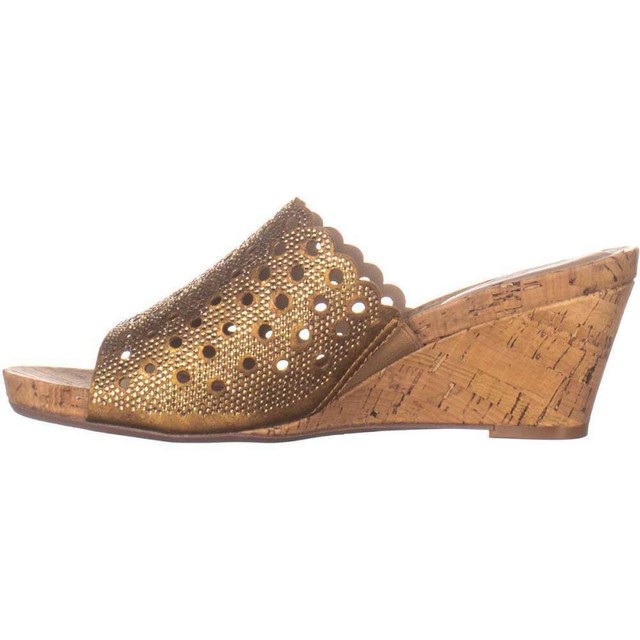 white mountain gold wedge sandals