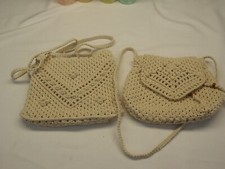 VTG MCI Woman  s Beige Macrame 1 Envelope Flap Open Top Mid Century Style Purse