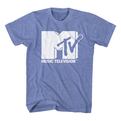 MTV Music Television Men's T Shirt Original Logo Lt Blue Heather Cotton SM -2XL