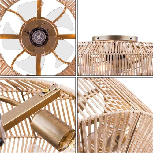 18.9 in. Brown Rattan Caged Bladeless Ceiling Fan w/ Reversible Motor & Remote - Picture 8 of 10