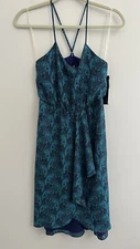 Daisy Fuentes Women’s Spaghetti Strap Ruffle Dress Size XS MIDI  Teal Paisley