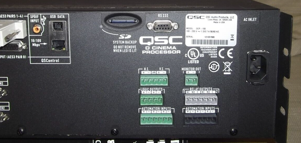 QSC DCP-100 DIGITAL CINEMA PROCESSOR / CROSSOVER / EQ / MONITOR PANEL ...