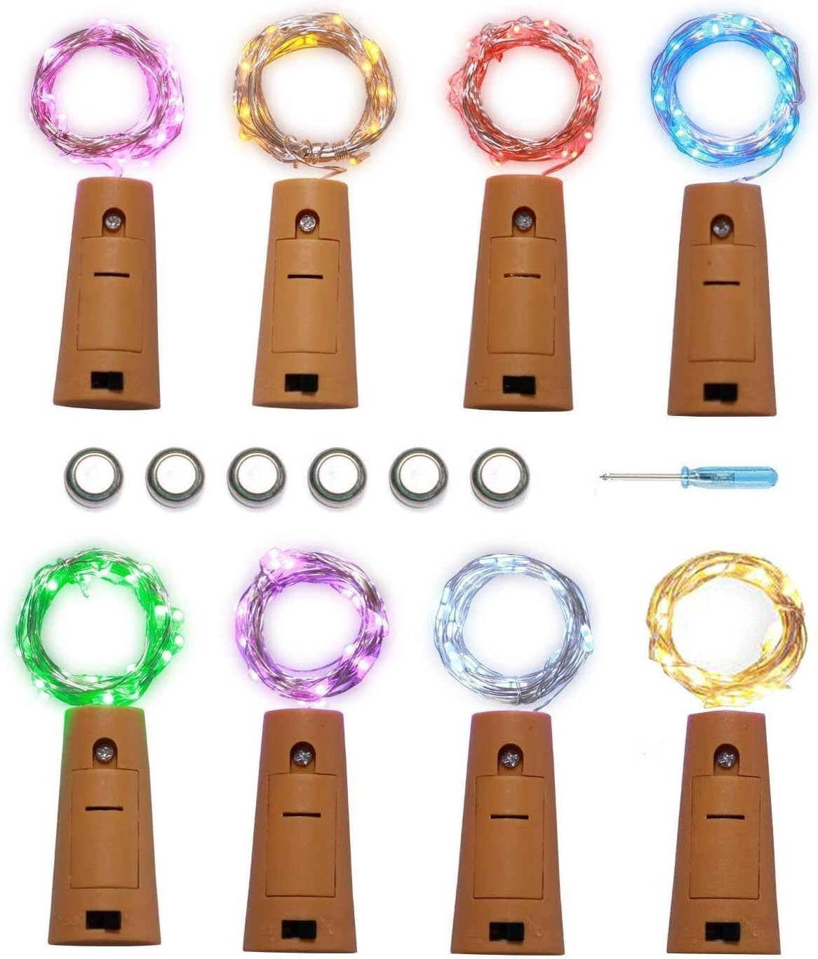 Wine Bottle Lights with Cork 8 Pack 20 LED 24 Built-in+6 Bac