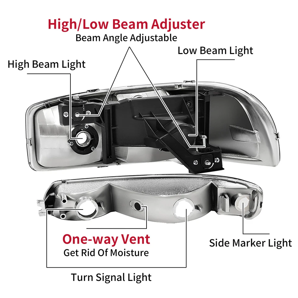 Headlights w/ Bumper Lamps For 1999-2007 GMC Sierra 1500 2500 2000-2006 Yukon XL - Image 3 of 4