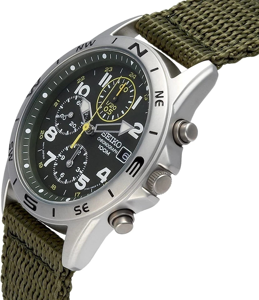 Orologio Uomo Cronografo SEIKO SND377R Nuovo Verde Autentico Militare dal Gia... - Immagine 4 di 4