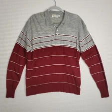 VTG Defect 100% Acrylic Gino Paoli Collared Long Sleeve Light Sweater Gray/Red