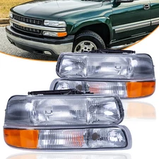 Headlights Assembly For 1999-2002 Silverado 00-06 Chevy Suburban Chrome Lamps