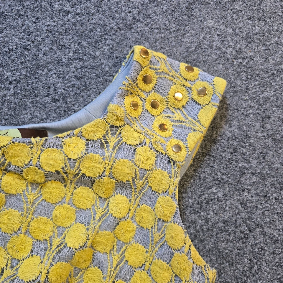 Vestido Eva Franco Mujer Talla 6 Amarillo Encaje Seda Floral Acanalado Elastizado Cóctel Foto 3 de 4