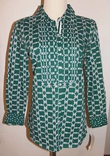 New Charter Club Sz 8 Shirt Button Up Green White Top Long Sleeve Cotton Blouse