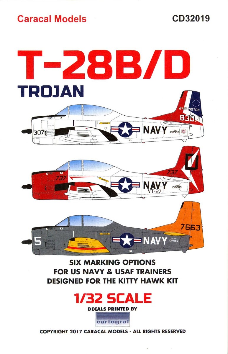 Caracal 1/32 decal CD32019 T-28B/D Trojan for Kitty Hawk 6 options Caracal 1/32 decal CD32019 T-28B/D Trojan for Kitty Hawk 6 options