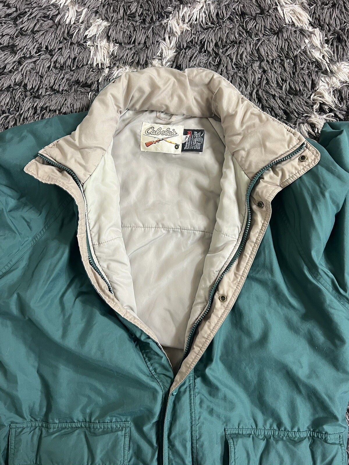 Vintage 90s Cabela’s Down Jacket Men’s Large Green Full Zip Button Up