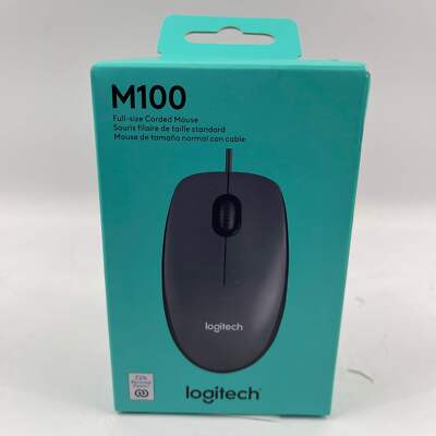 New Logitech M100 Wired Mouse Black 910-001601