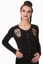 Day of the Dead Flower Heart Sugar Skull Embroidery Black Sweater Cardigan