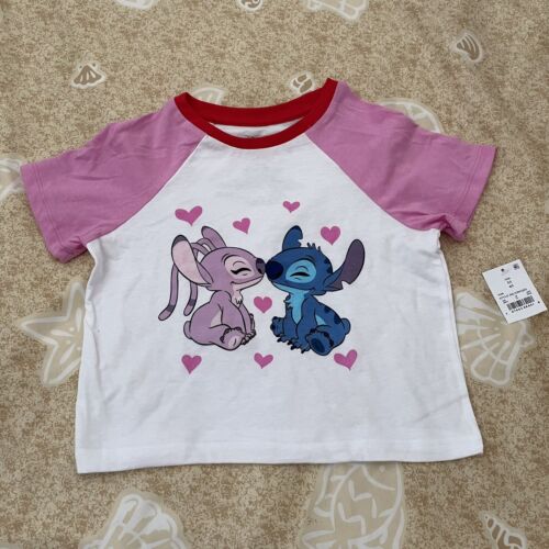 Girls’ Disney Stitch Raglan Graphic Tee Valentine’s Day Size XS 4/5